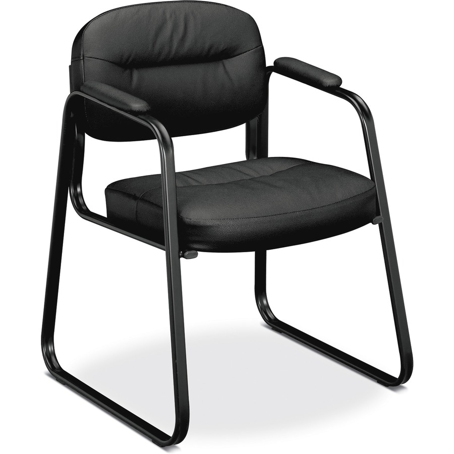 BSXVL653SB11 HON Sled Base Guest Chair Black Leather Seat Black Leather Back Black Steel