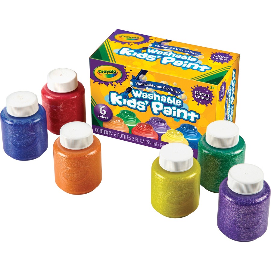 Crayola 6-color Glitter Washable Kids Paint - 2 oz - 6 / Set - Red, Yellow,  Blue, Green, Purple, Orange
