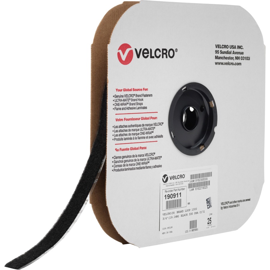 Velcro 90086 Sticky-Back Hook & Loop Fastener Tape with Dispenser, 3/4 x  5ft Roll, Black - 90086