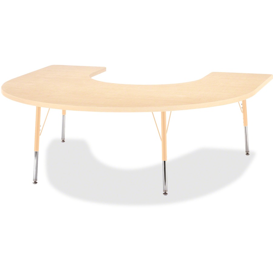 66 x 60 Horseshoe Shaped Height Adjustable Mobile Classroom Table- Maple  