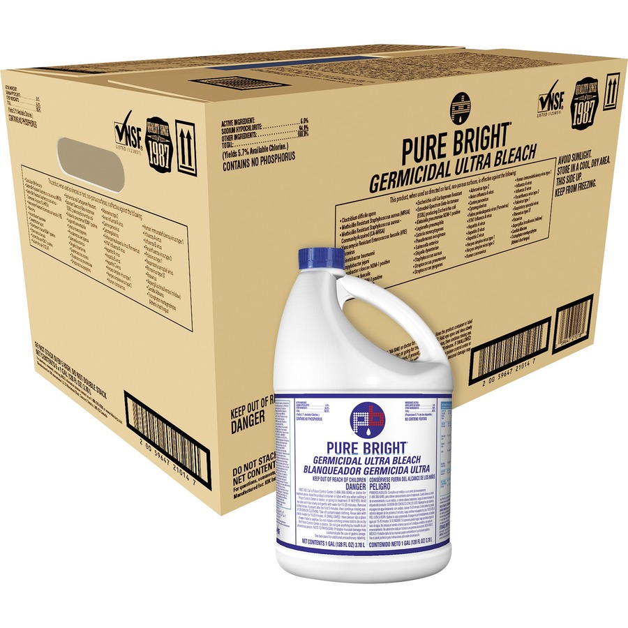 KIK Custom Pure Bright Germicidal Ultra Bleach - For Multipurpose -  Concentrate - 128 fl oz (4 quart) - 6 / Carton - White - Reliable Paper