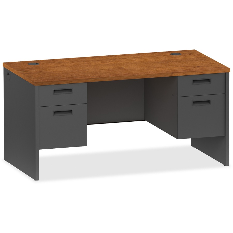 Llr97108 Lorell Cherry Charcoal Pedestal Desk 60 X 24 X 29 5