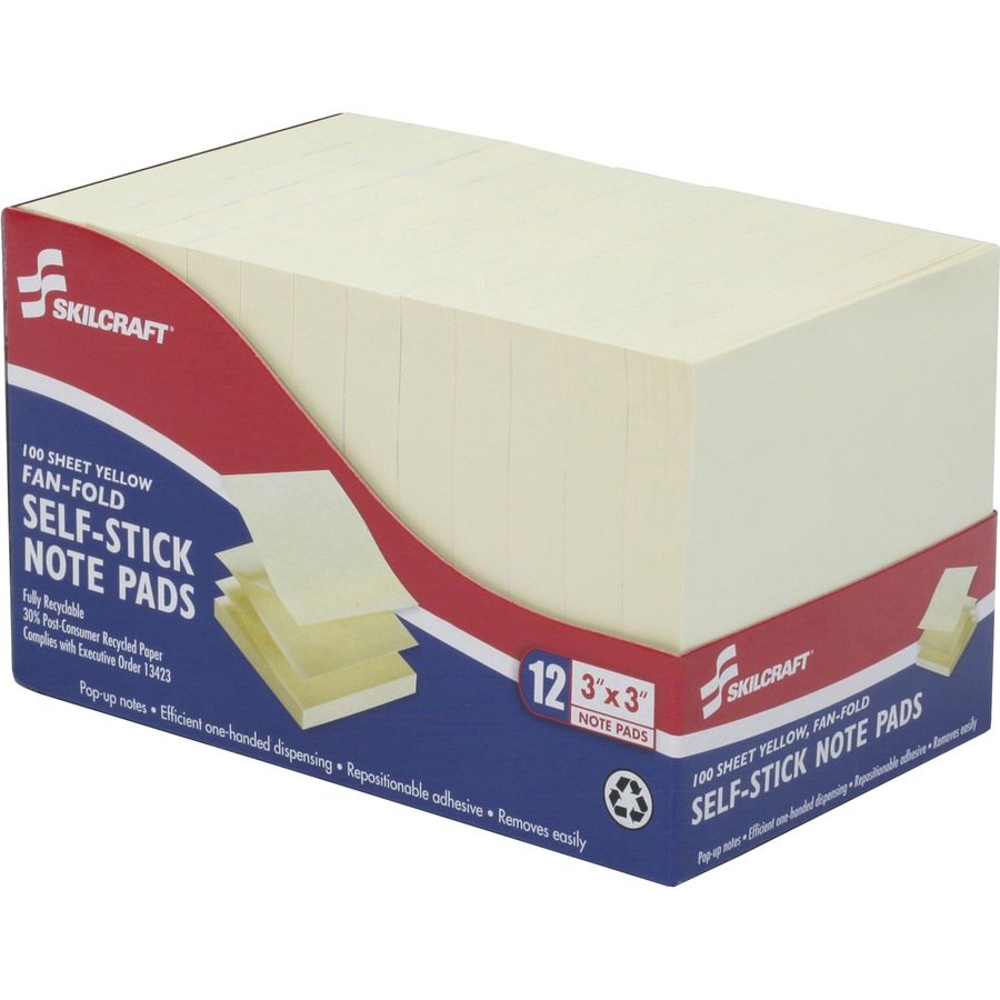SKILCRAFT 3" Yellow Fanfold Selfstick Note Pads Zerbee