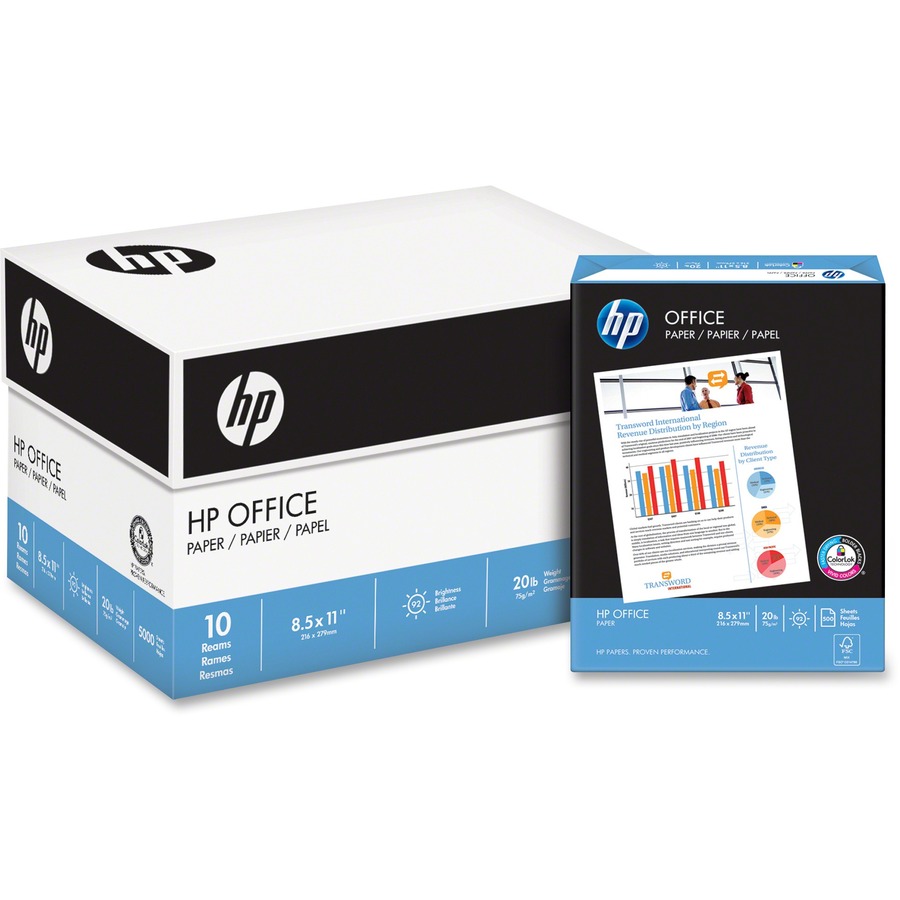 HP Office 20 Printer Paper, 92 Bright, 20 lb, White, 8-1/2 x 11