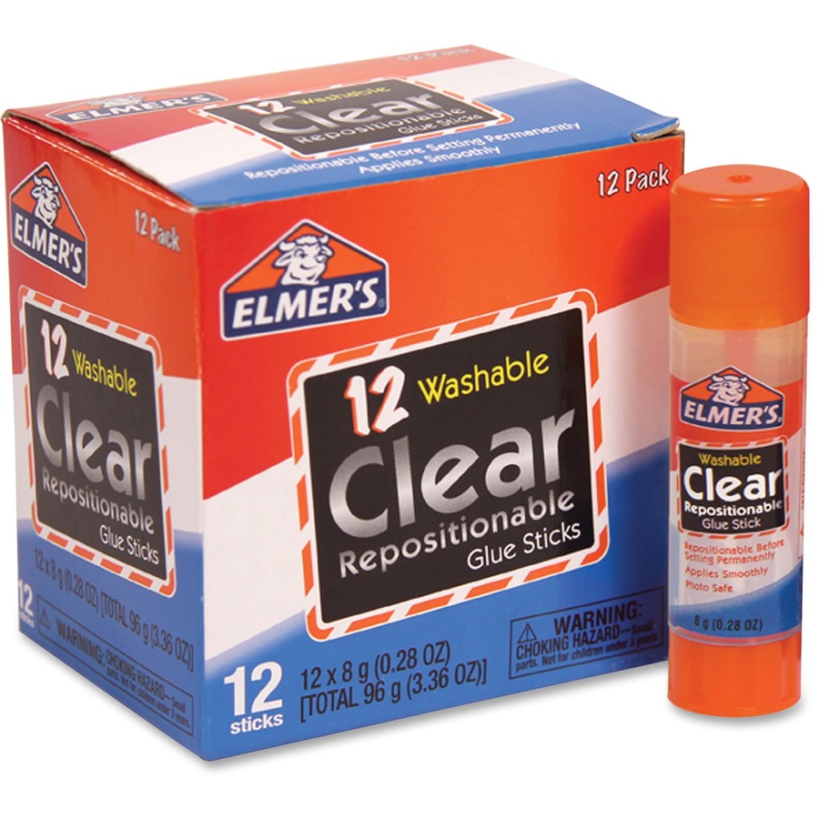 Elmer's Clear Repositionable Glue Sticks 0.28 oz 12 / Box Clear The Knowledge Tree