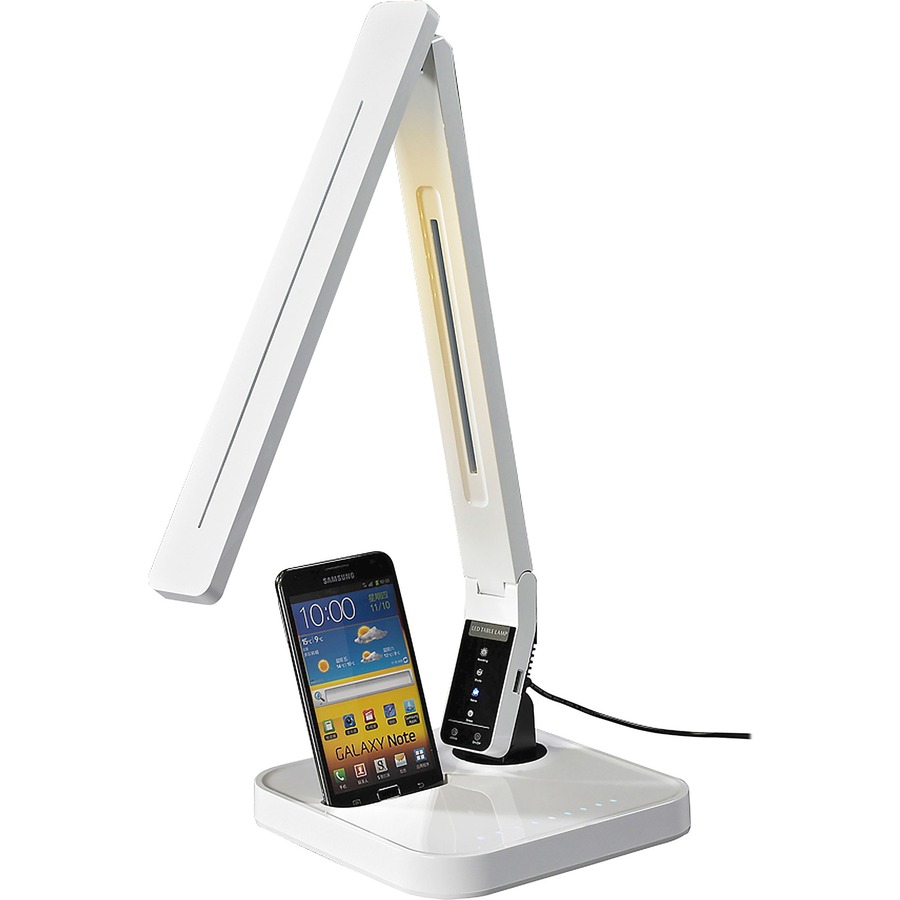 Lorell Micro USB Charger LED Desk Lamp - LED - White - Desk Mountable