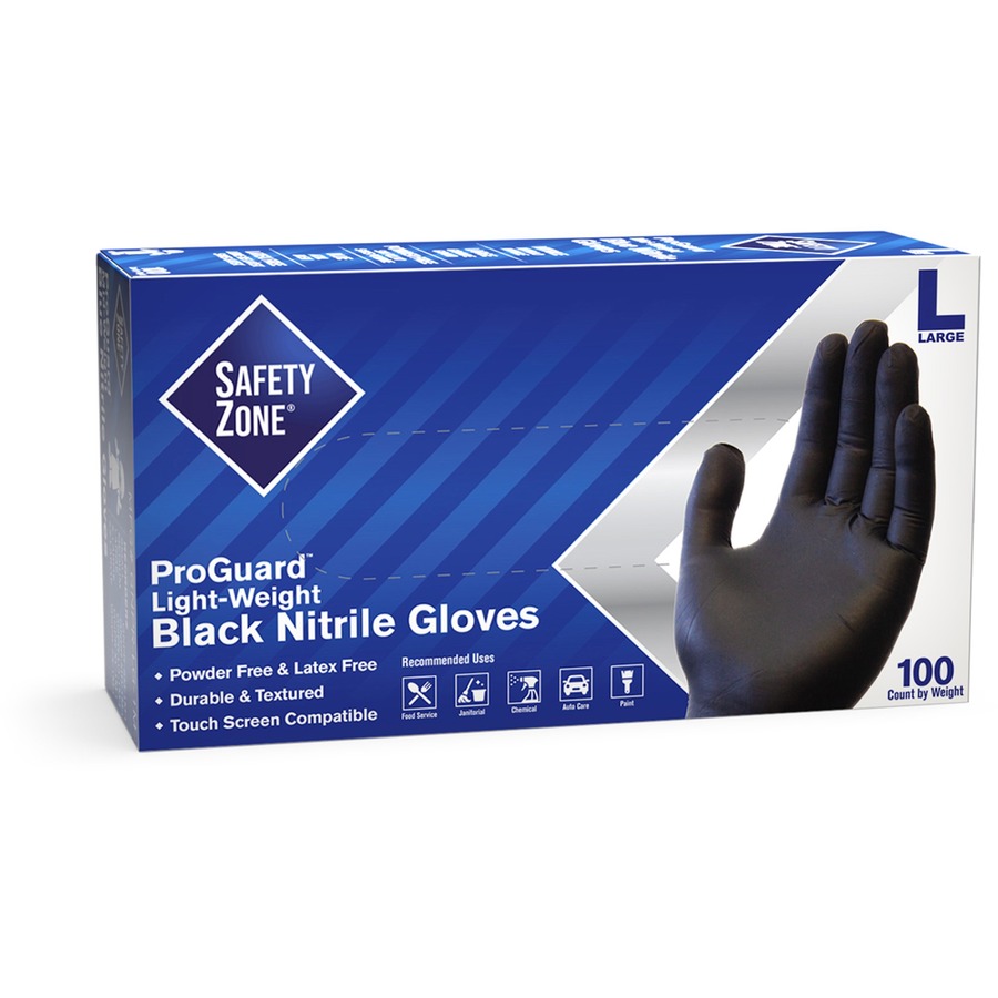 Safety Zone Powder Free Black Nitrile Gloves Large Size Black