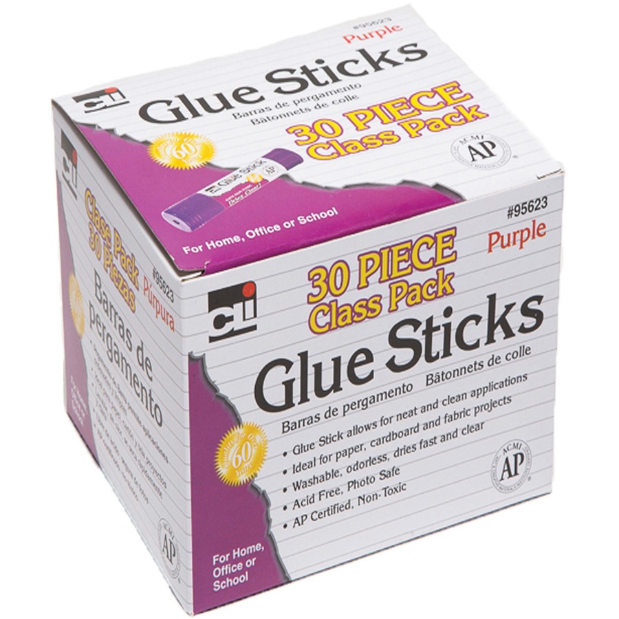 CLI Glue Sticks Class Pack - 0.28 oz - 30 / Box - Purple