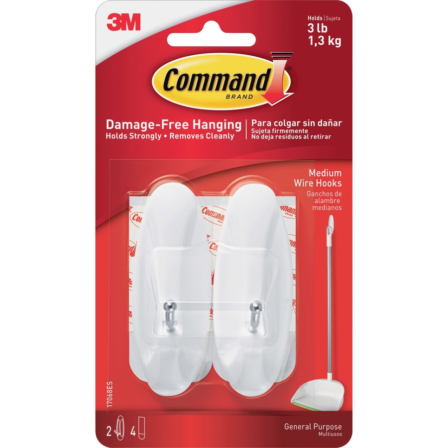 Command Medium Wire Hook - 3 lb (1.36 kg) Capacity - Plastic