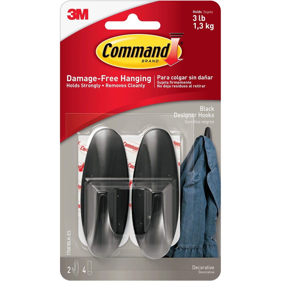 Command Medium Black Designer Hooks 3 Hooks 8 Oz 226 8 G