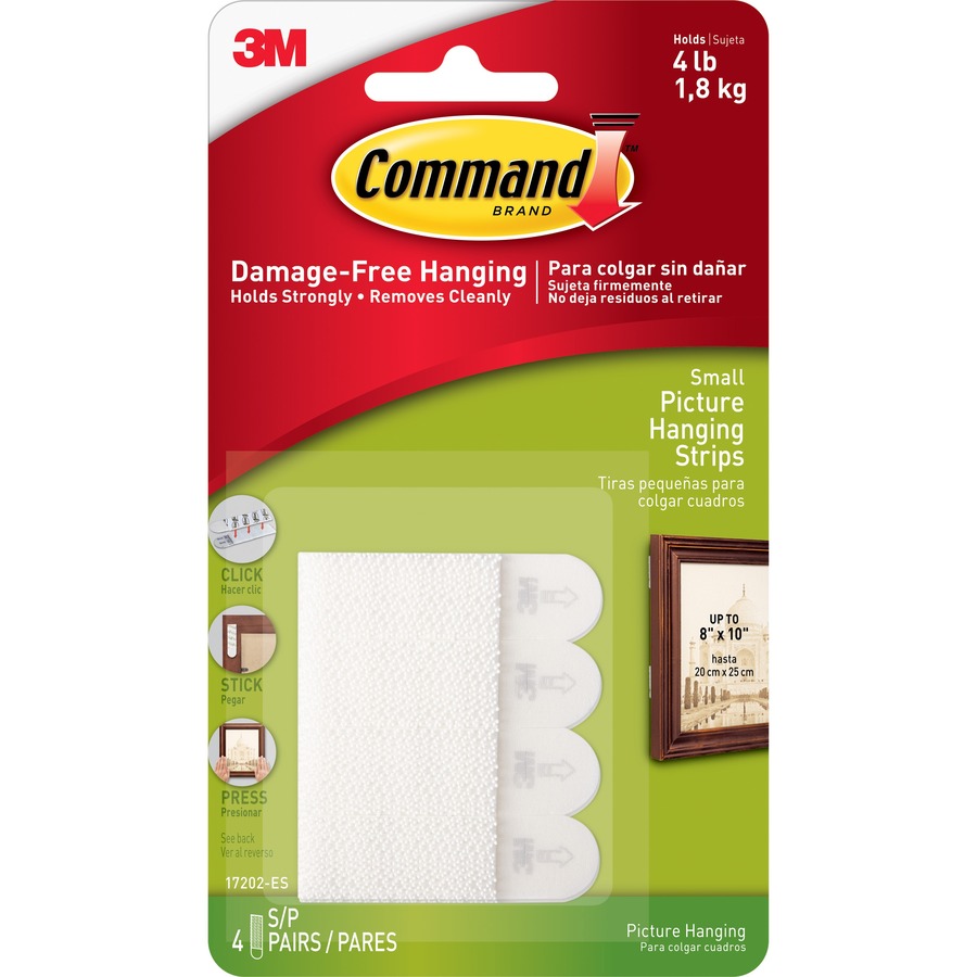 Command Small Picture Hanging Strips - 1 lb (453.6 g) Capacity - 1.4  Length - Yellow - 4 / Pack