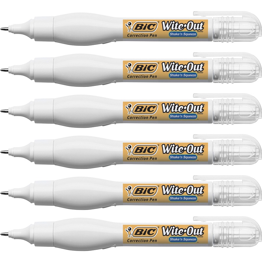 Wite-Out Shake n' Squeeze Correction Pens - Tip Applicator - 8 mL - White -  6 / Box - Bluebird Office Supplies