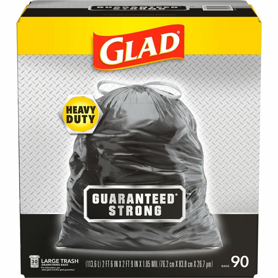 Glad Large Drawstring Trash Bags, ForceFlex 30 Gallon Black Trash Bags, 25  Count