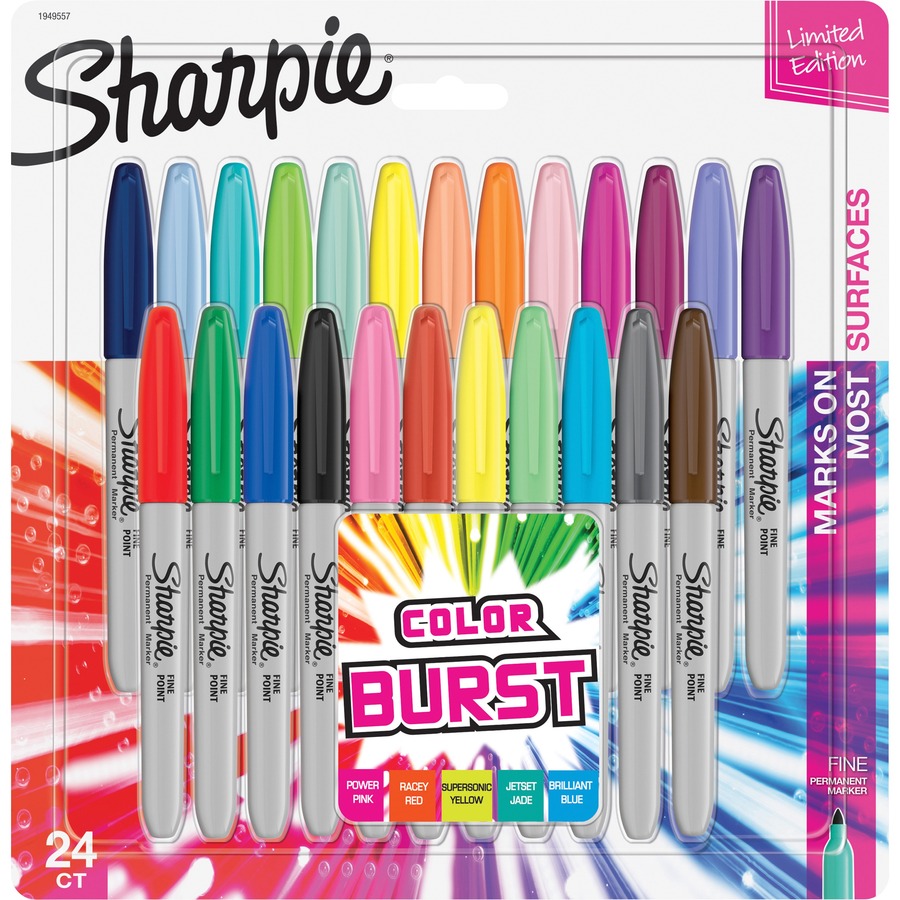 Sharpie Fine Point Permanent Marker - Fine Marker Point - 1 mm Marker Point  Size - Black Blue Red Green Yellow Purple Brown Orange Berry Lime Aqua   Alcohol Based Ink - 24 / Set