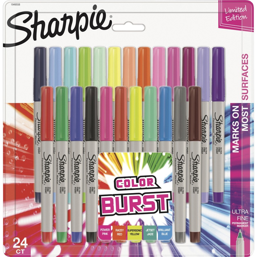 SHARPIE Color Burst Permanent Markers, Fine Point, Assorted Colors, 24 Count
