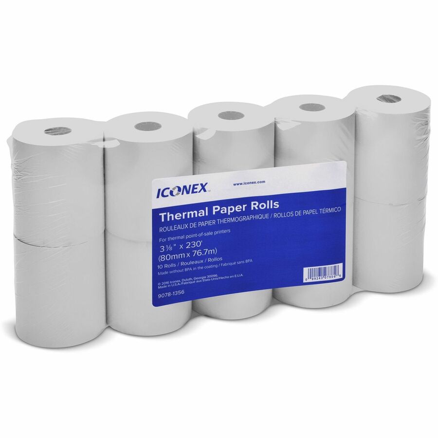 Iconex Impact Printing Carbonless Paper Rolls, 3 x 90 ft, White/Canary, 50/Carton