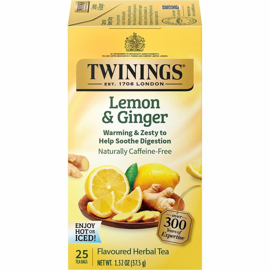 Twinings of London Lemon & Ginger Herbal Tea Bag - 1.3 oz - 25 / Box - Kopy  Kat Office