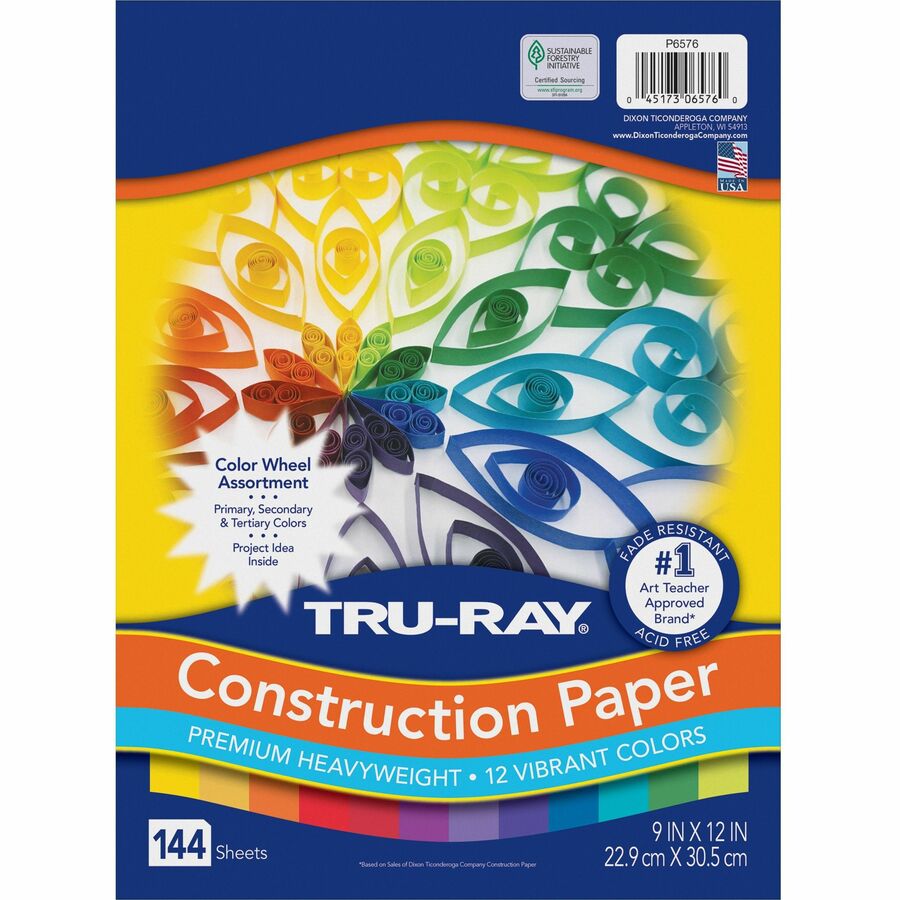 Tru-Ray Color Wheel Construction Paper - Project - 144 Piece(s) - 12Height  x 9Width x 1Length - 144 / Pack - Yellow, Gold, Orange, Festive Red,  Holiday Red, Magenta, Violet, Purple, Blue