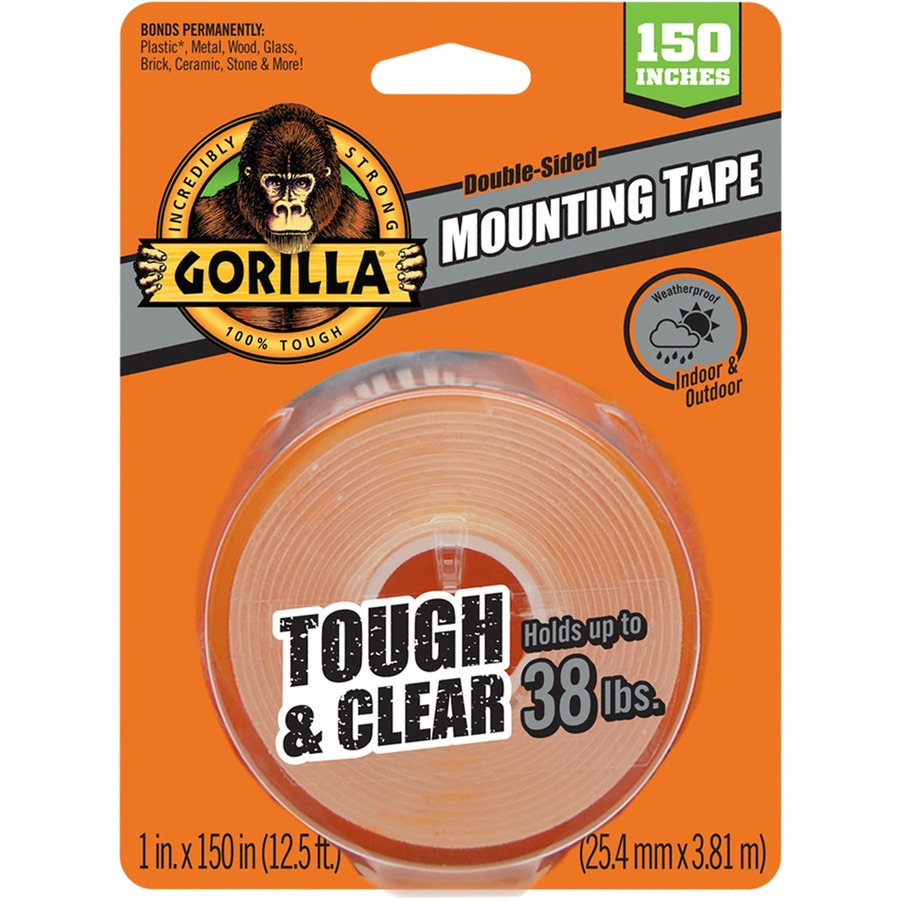 Gorilla Glue Gorilla Tough & Clear Mounting Tape - 1 Width x 12.50 ft  Length - Long Lasting, Heavy Duty, Water Proof, Double-sided, Moisture  Resistan 