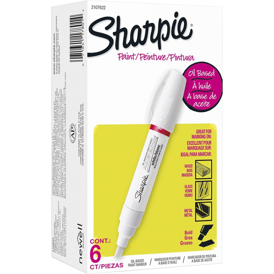 Sharpie Permanent Paint Marker, Extra-Broad Chisel Tip, White, 6/Pack