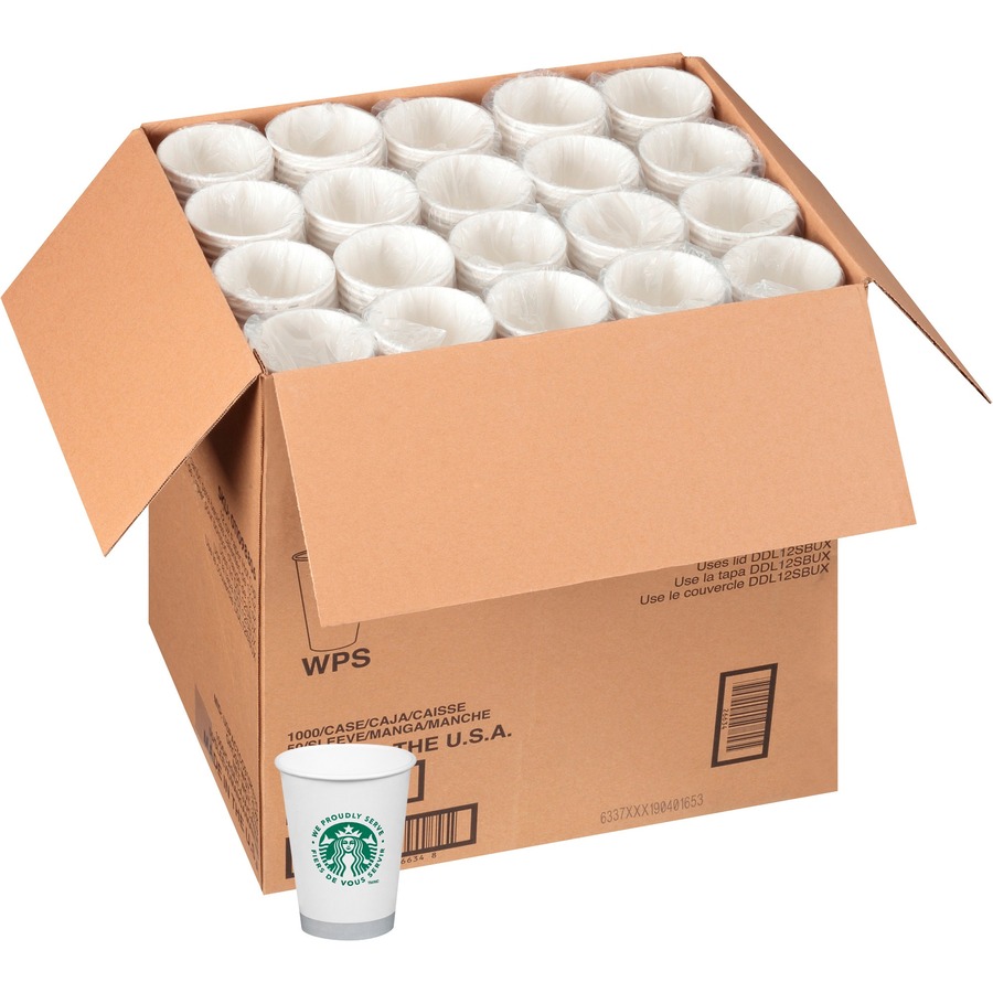 12 oz. Starbucks Logo Paper Hot Cups, White/Green Disposable Coffee Cups  1,000/Case