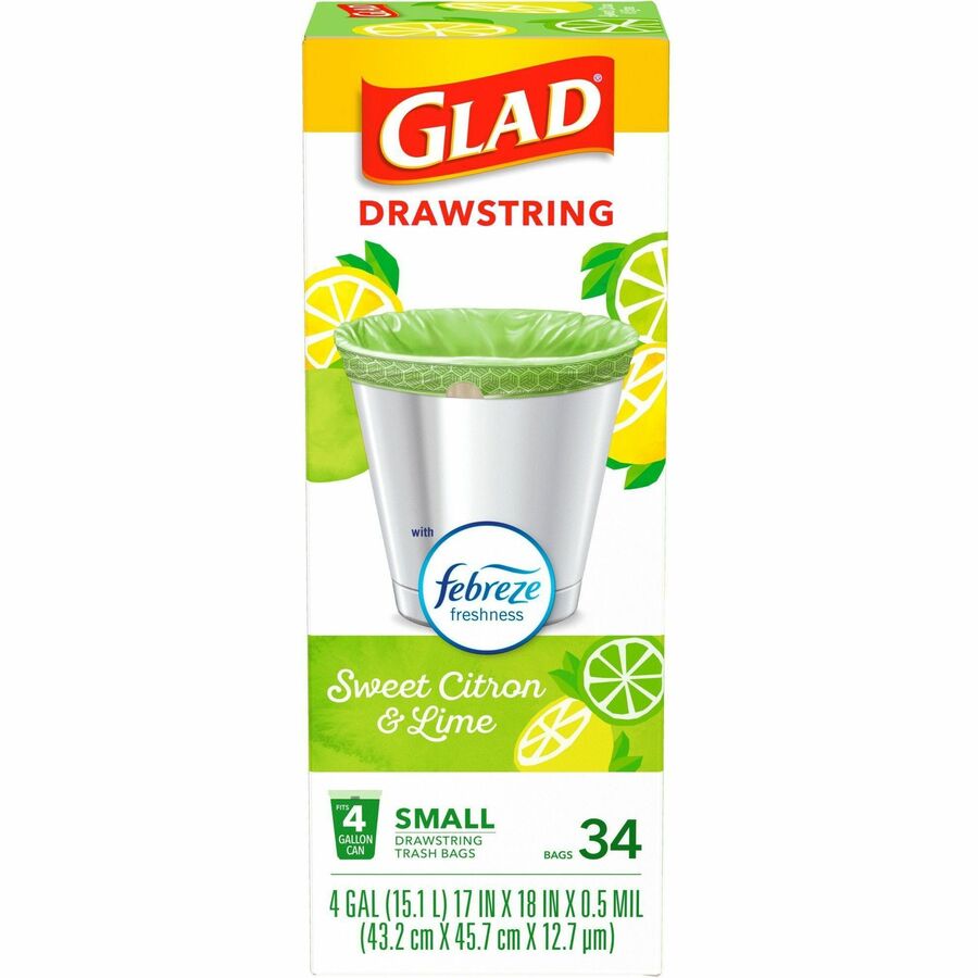 CLO79120 - Glad OdorShield Drawstring Small Trash Bags 4 gal Green