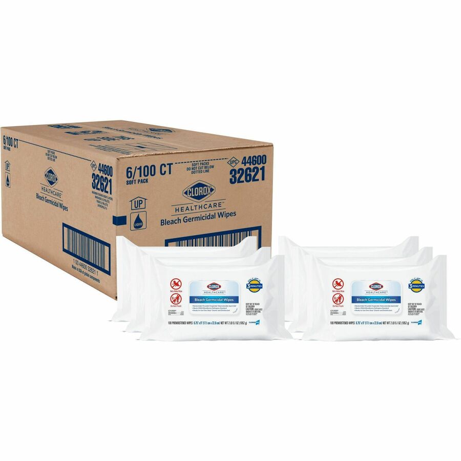 Clorox Bleach Germicidal Wipes ReadyToUse 6.75" Width x 9" Length