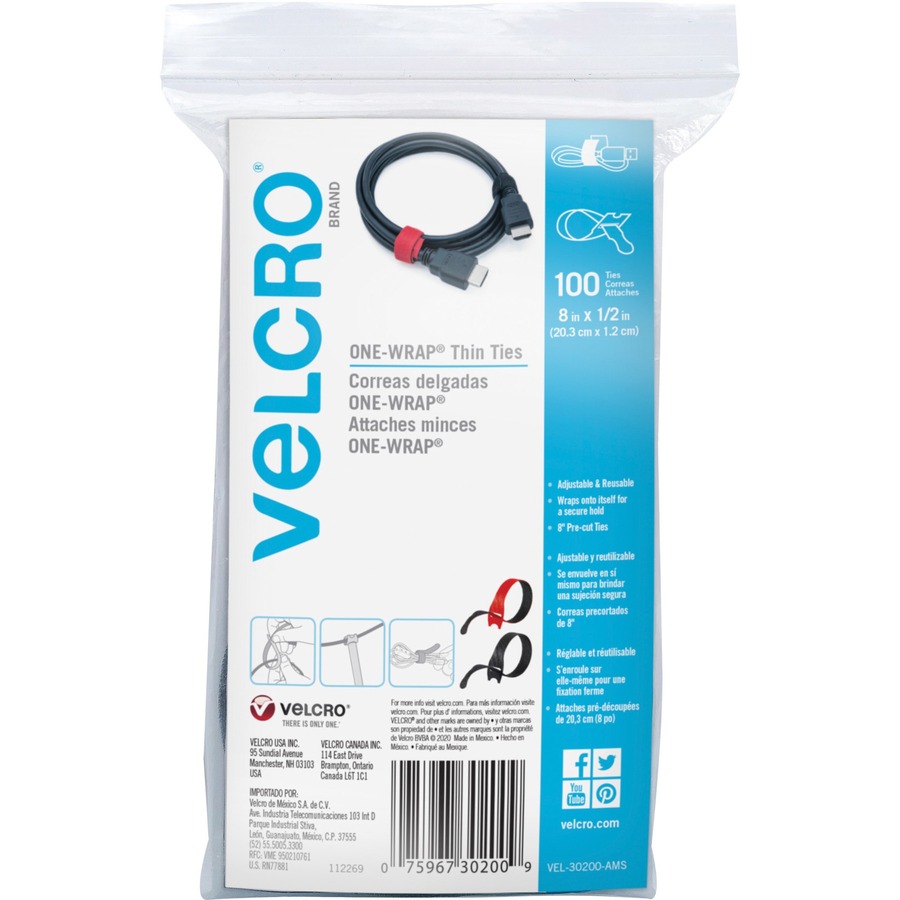 VELCRO® Reusable Thin Straps - Fabric, Nylon - 100 / Pack - Black, Red -  Filo CleanTech