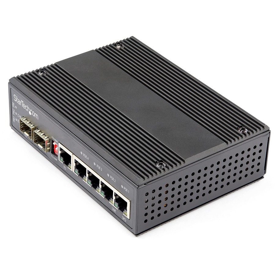 StarTech.com Industrial 6 Port Gigabit Ethernet Switch w/4 PoE RJ45 +2 SFP  Slots 30W 802.3at PoE+ 12-48VDC 10/100/1000 Mbps -40C to 75C - Industrial 6  Port Gigabit Ethernet Switch - Up to