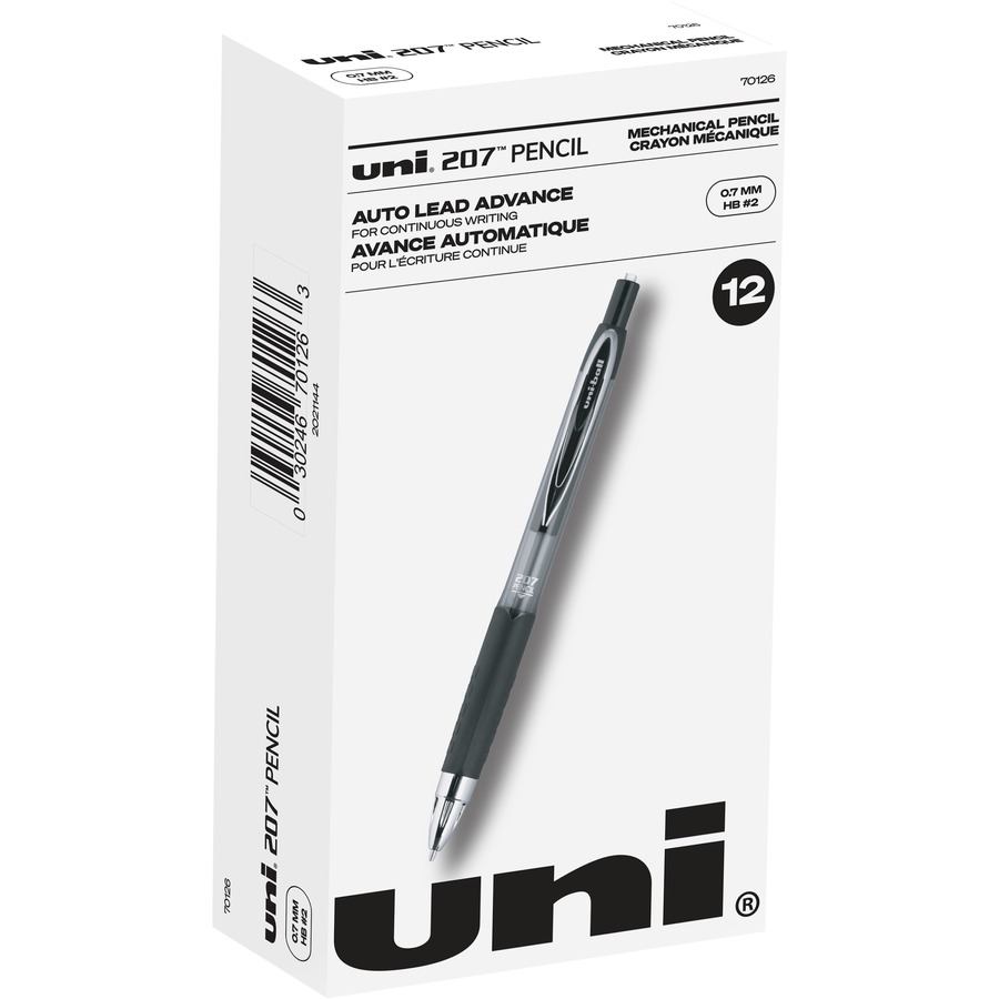 uniball® 207 Mechanical Pencils with Tube of Lead/Erasers, 0.7 mm, HB (#2),  Black Lead, Assorted Barrel Colors, 3 Pencils/Set