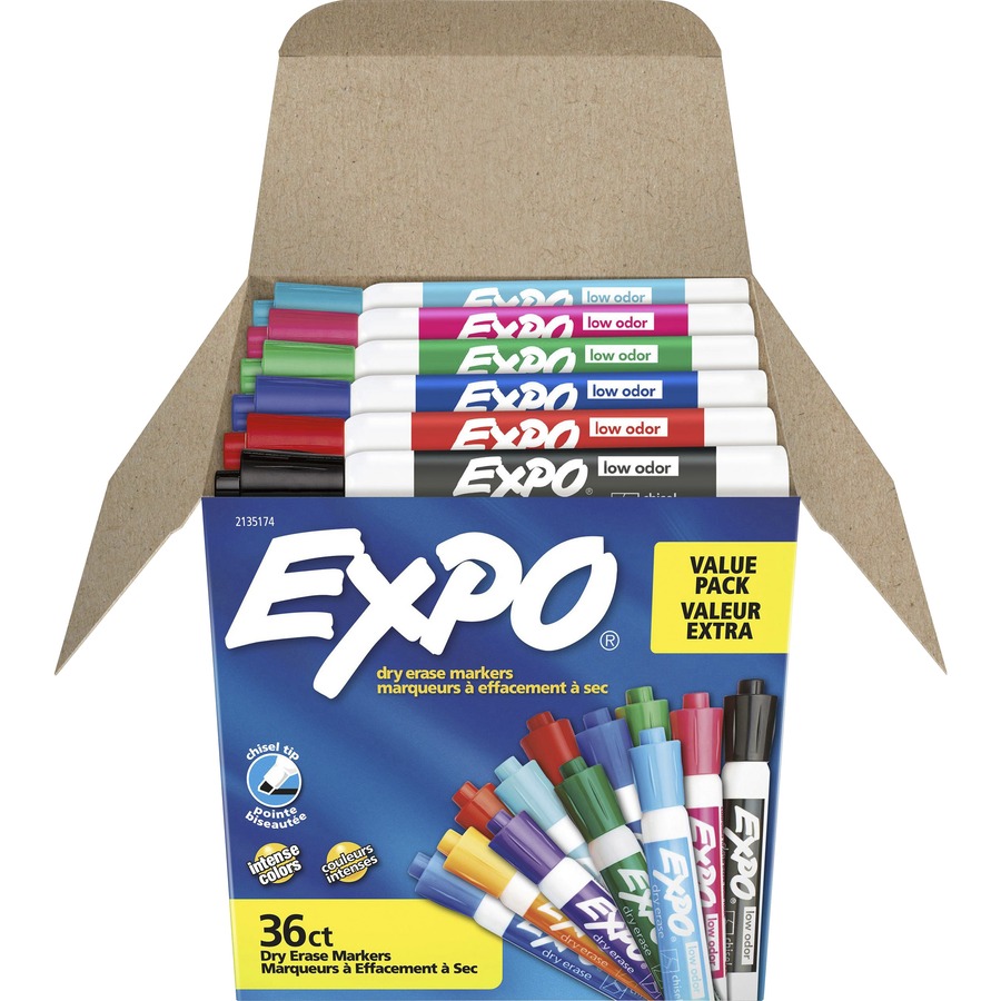 Expo Low-Odor Dry Erase Chisel Tip Markers - Chisel Marker Point Style -  Assorted - 36 / Box - Bluebird Office Supplies