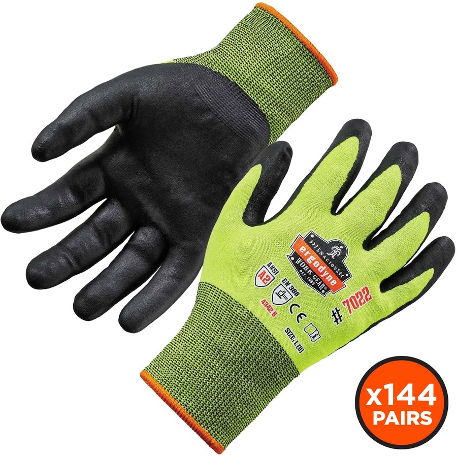 Ergodyne ProFlex 7022 Hi-Vis Nitrile-Coated Cut-Resistant Gloves - A2 DSX -  Nitrile Coating - Small Size - Lime - Touchscreen Capable - Cut Resistant,  