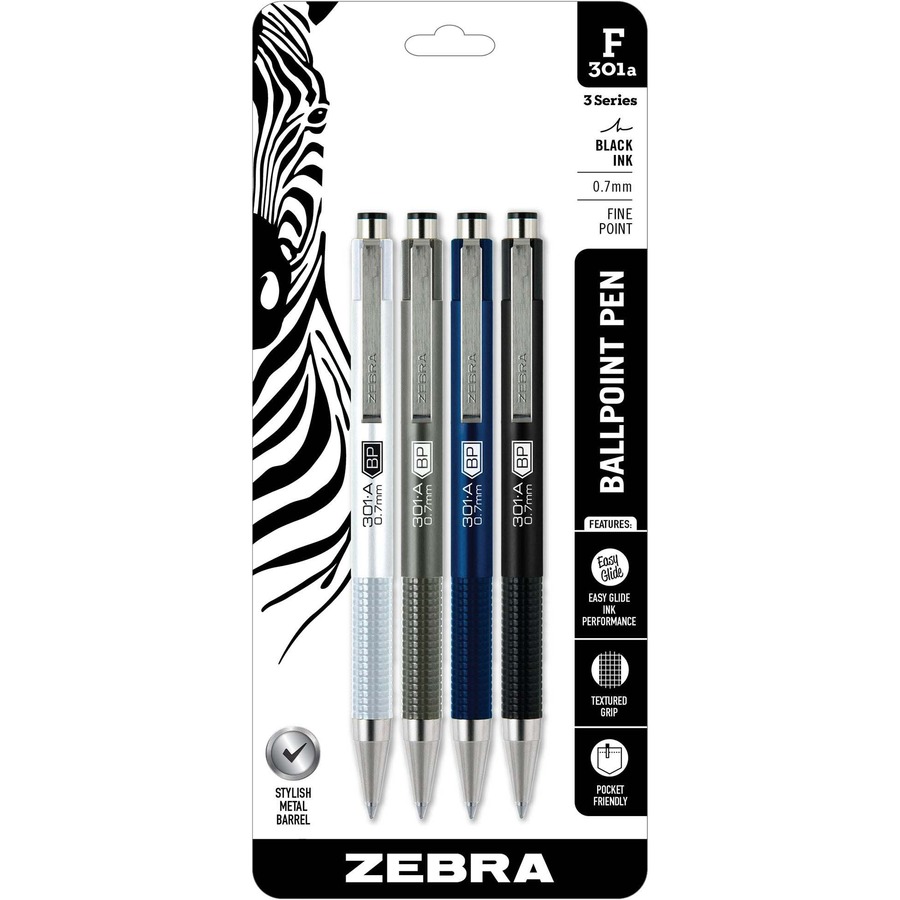 Zebra F-301 Retractable Ballpoint Pen, Fine, Blue Ink, 2 pack