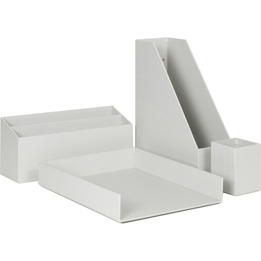 U Brands 4 Piece Desk Organization Kit - 4.1 Height x 9.8 Width12 Length% Desktop - Sturdy, Lightweight - Gray - Chipboard, Paper - 1 Each - Bluebird  Office Supplies