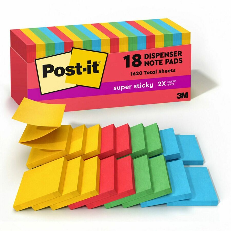 Post-it® Super Sticky Dispenser Notes - Playful Primaries Color