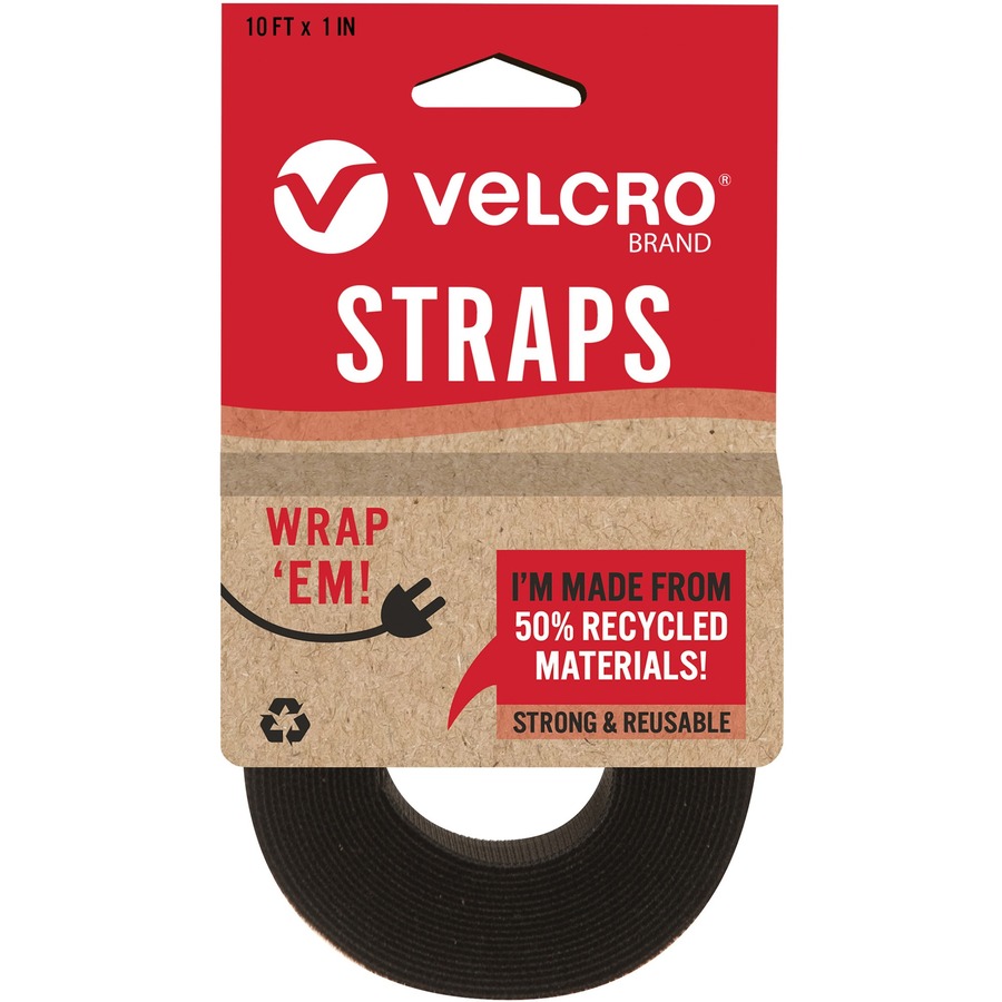 VELCRO® Strap,Adjustable,Reusable,Recycled,1x10',Black - Zerbee