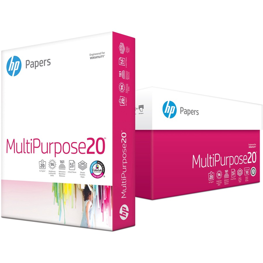 HP Papers Multipurpose20 Copy Paper - White - 96 Brightness - Letter - 8 1/2  x 11 - 20 lb Basis Weight - Smooth - 40 / Pallet - Quick Drying, Smear  Resistant - R&A Office Supplies