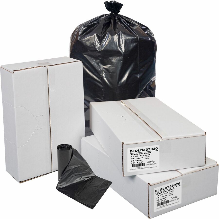 Genuine Joe Heavy-Duty Trash Can Liners - Medium Size - 33 gal Capacity - 33  Width x 40 Length - 1.50 mil (38 Micron) Thickness - Low Density - Black -  100/Carton - R&A Office Supplies