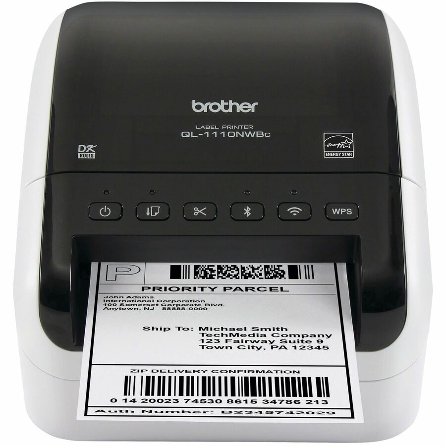 Brother QL-1110NWBC Desktop Direct Thermal Printer Monochrome Label  Print Ethernet USB Bluetooth White, Glossy Black