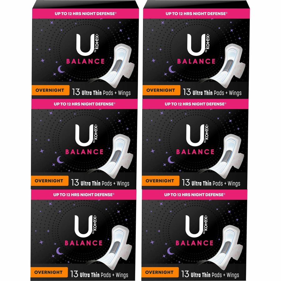 U by Kotex Ultra Thin Overnight Pads - WithWings - 6 / Carton - Absorbent,  Odor-absorbing, Individually Wrapped, Anti-leak - Filo CleanTech