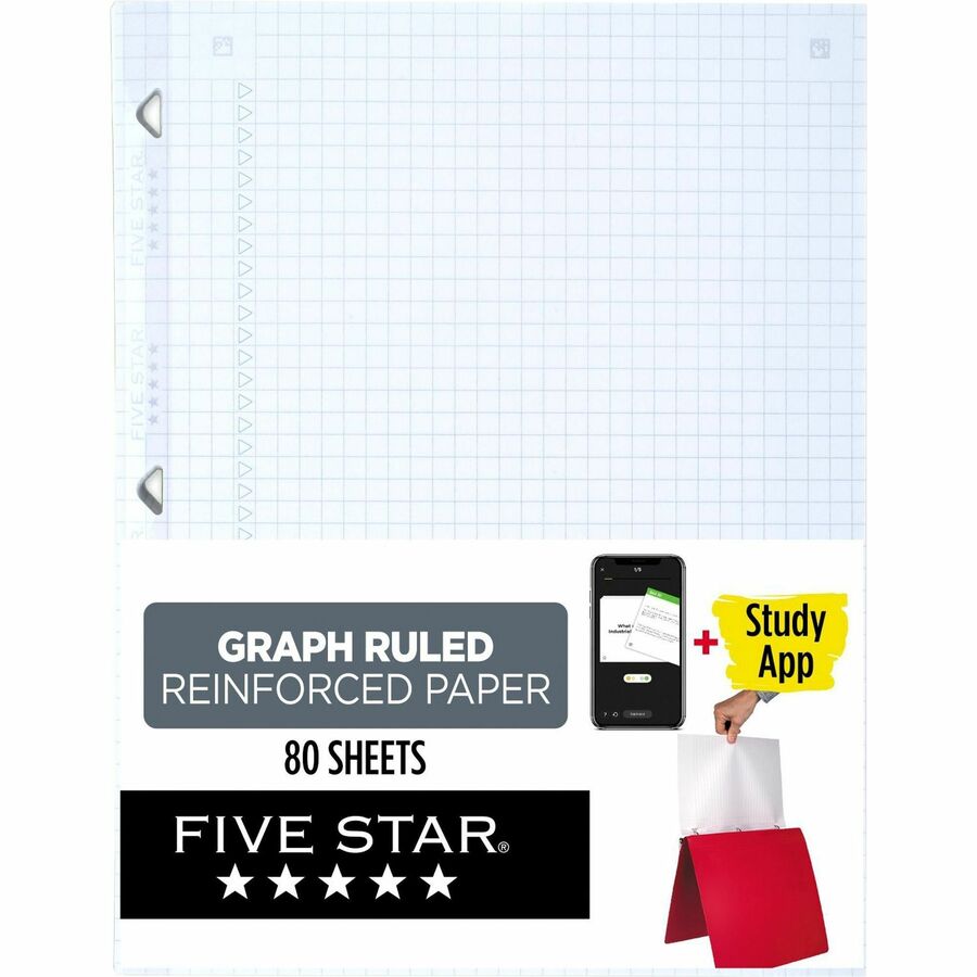 Five Star Reinforced Graph-Ruled Filler Paper - 80 Pages - Ruled Margin -  Letter - 8 1/2 x 11 - White Paper - Heavyweight, Non-bleeding, Durable,  Tear Resistant, Reinforced, Hole-punched - 1