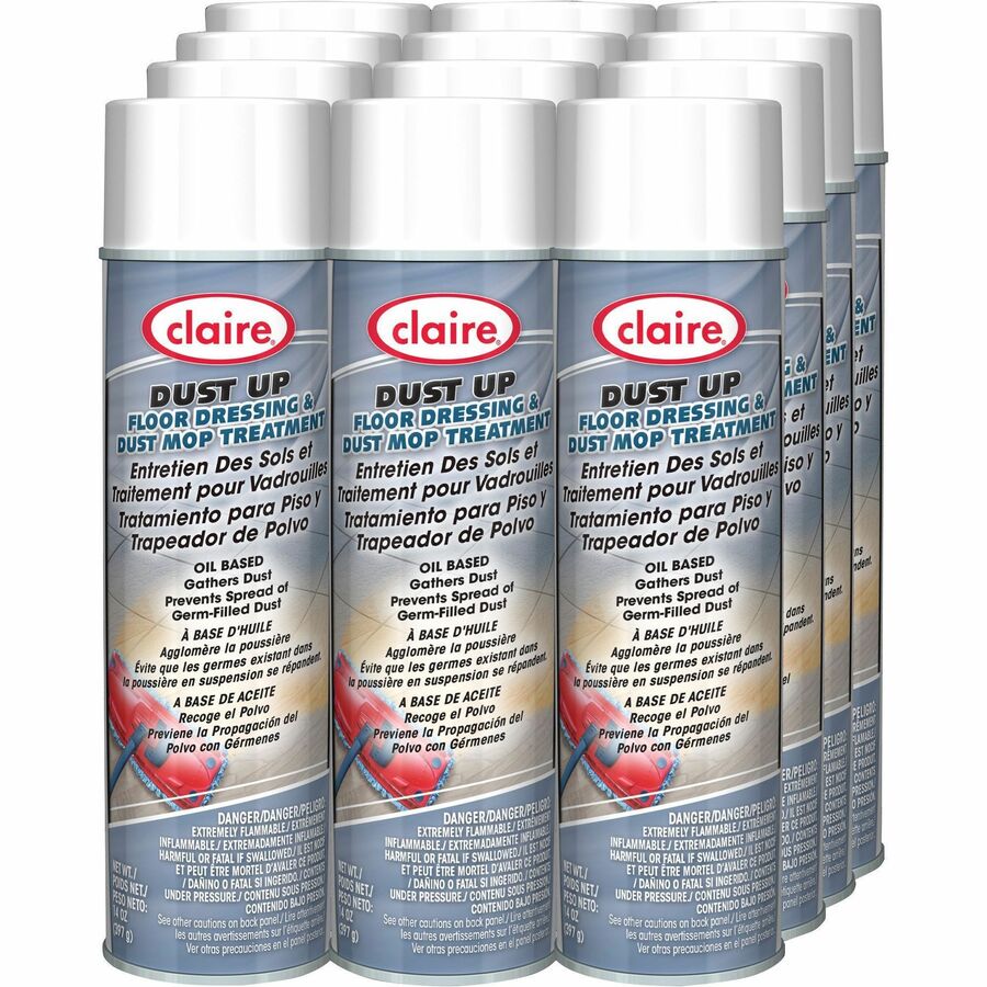 Claire Dust Up Dust Mop Treatment - 14 fl oz (0.4 quart) - Pleasant Lemon ScentCan - 12 / Carton - Pale Yellow