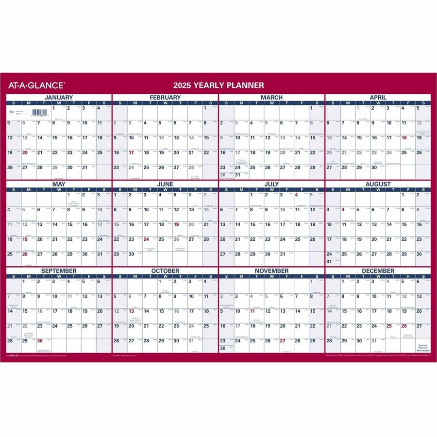 At-A-Glance Vertical Horizontal Reversible Wall Calendar - Large Size -  Julian Dates - Yearly - 12 Month - January 2024 - December 2024 - 36 x 24  White Sheet - 1.25 x