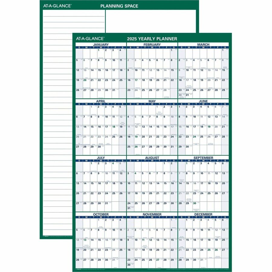 At A Glance Jumbo Erasable Yearly Wall Planner 1 Year January 21 Till December 21 32 X 48 Sheet Size Green Erasable Laminated Write On Wipe Off 1 Each Yuletide Office Solutions