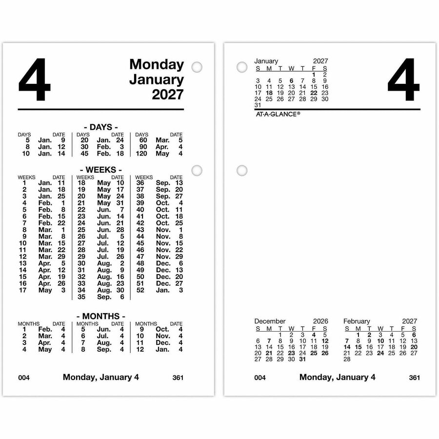 At A Glance Financial Daily Desk Calendar Refill Julian Dates Daily 