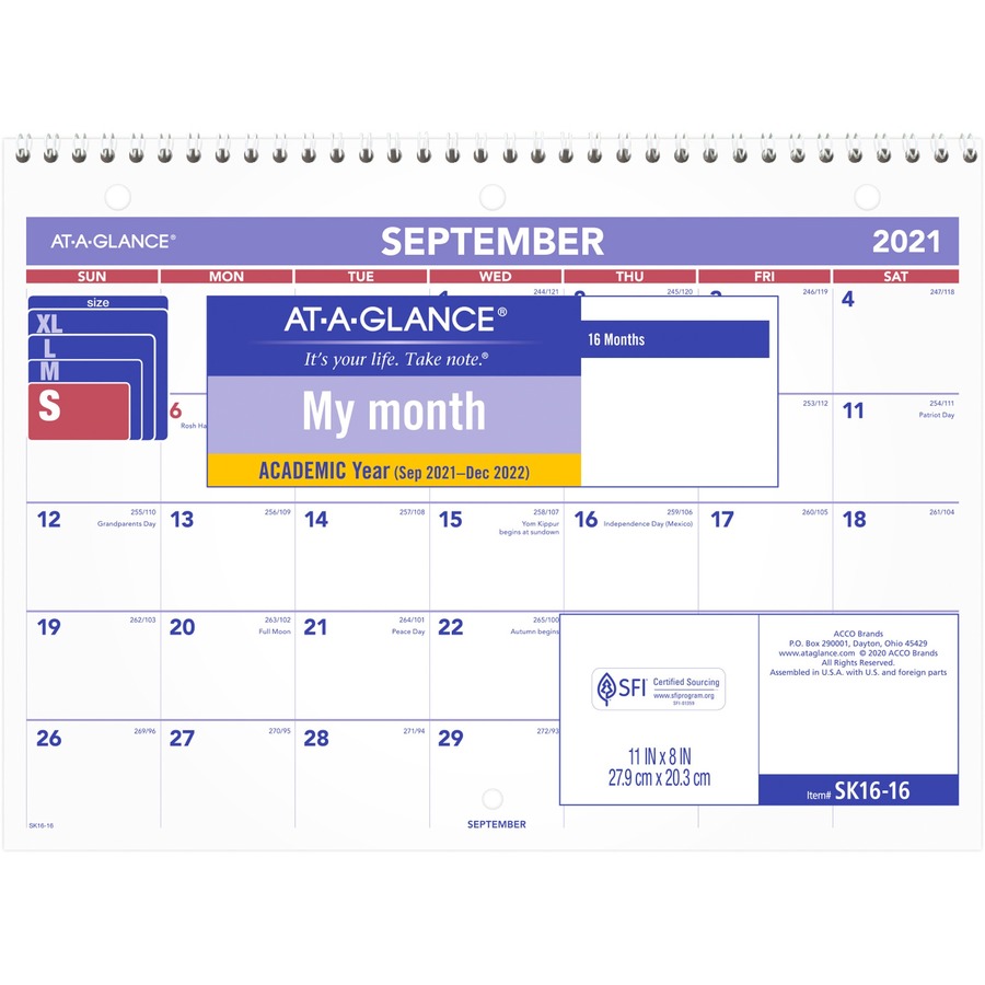 AtAGlance Academic Monthly Wall Calendar Academic Julian Dates