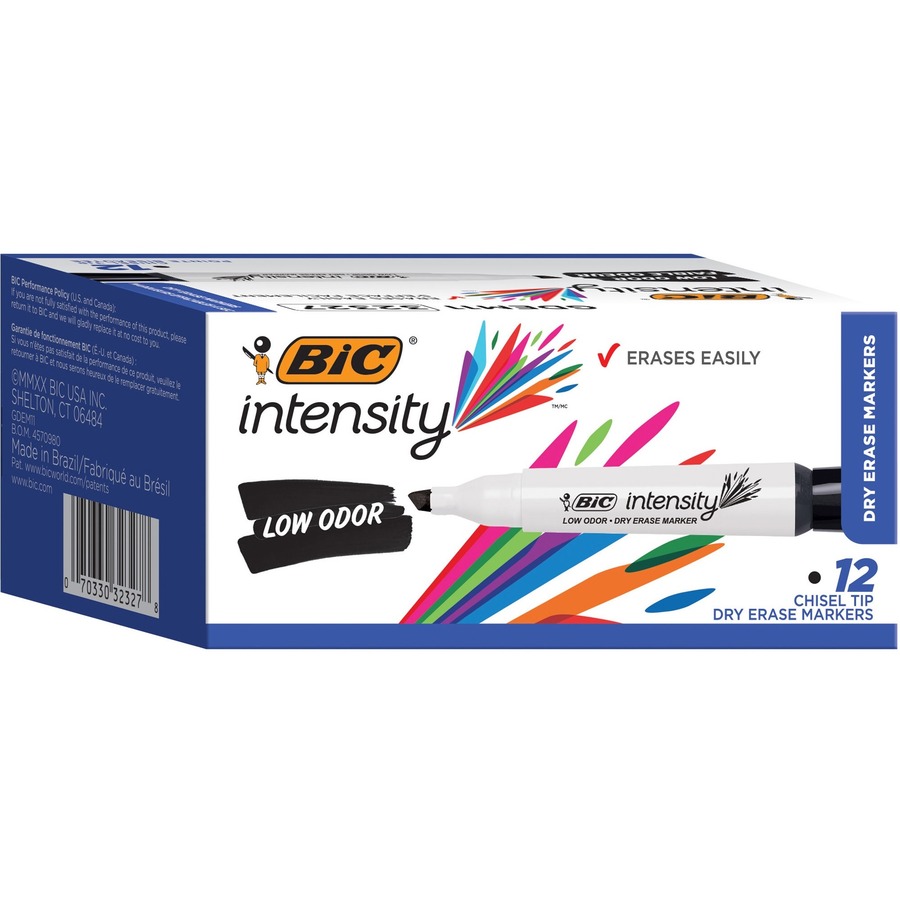 BIC Great Erase Dry Erase Markers, Chisel Point - Black - 12/Box 