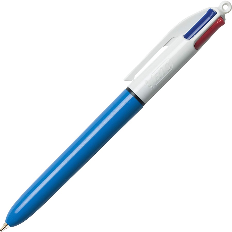 BIC 4-Color Retractable Ballpoint Pen, Assorted Ink, Blue Barrel, 1mm, Medium MM11