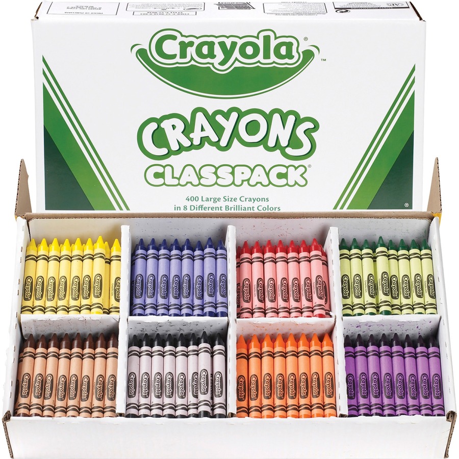 Crayola 8-Color Crayon Classpack - 4 Length - 0.4 Diameter - Red, Blue,  Yellow, Orange, Green, Purple, Brown, Black, Violet - 400 / Box - Bluebird  Office Supplies