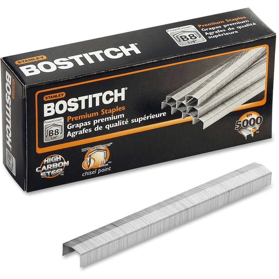 BOSTITCH B8 PowerCrown Premium Staples, 1/4 Leg Length, 5000 per Box